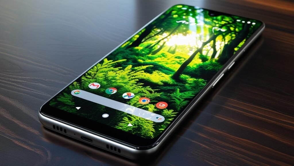 Front view of Google Pixel 9 Pro XL with a vivid 6.8-inch OLED display showing vibrant colors and smooth scrolling.

