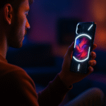 Person holding Nothing Phone 3 in portrait mode, watching vivid HDR video on bezel-less screen.