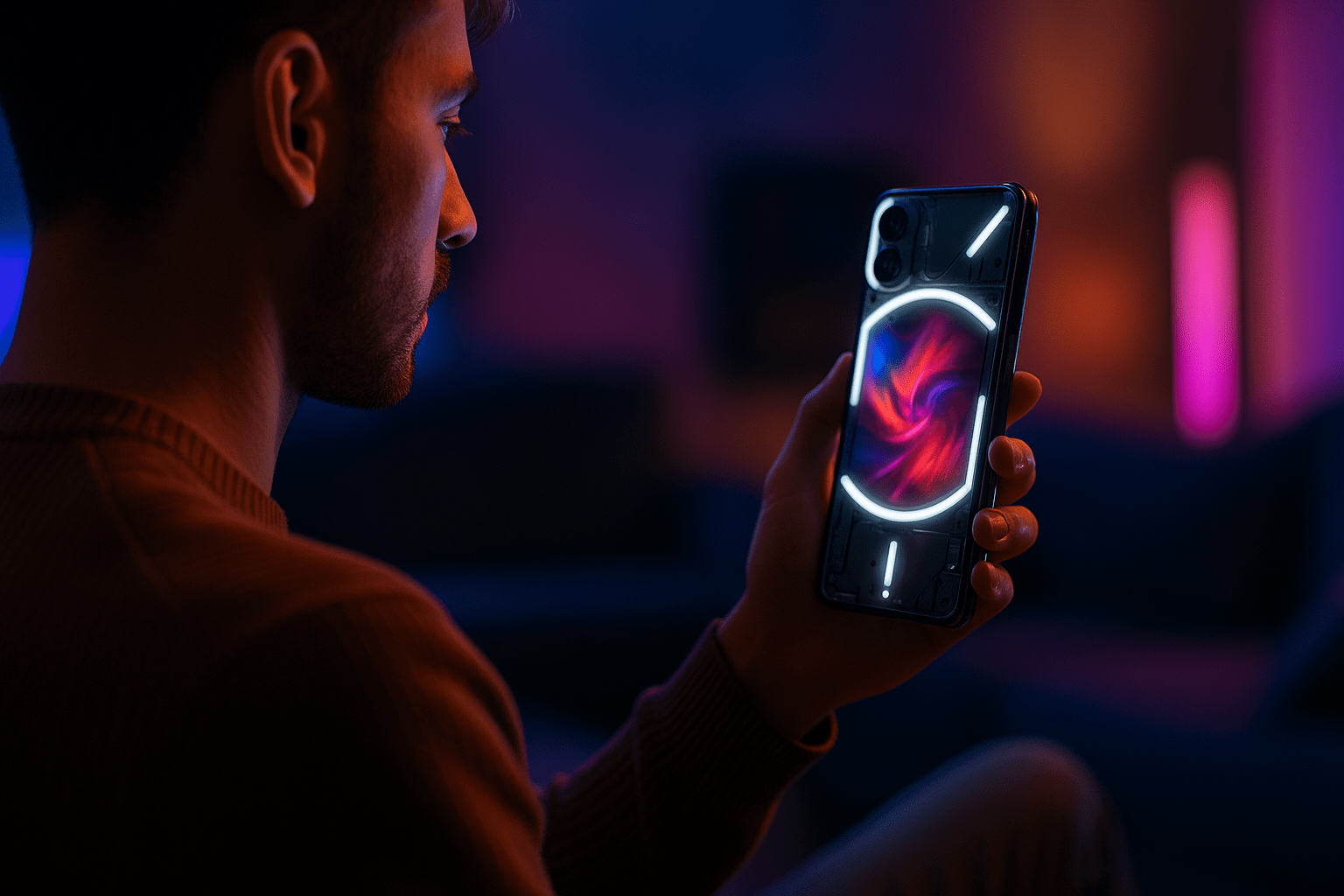 Person holding Nothing Phone 3 in portrait mode, watching vivid HDR video on bezel-less screen.